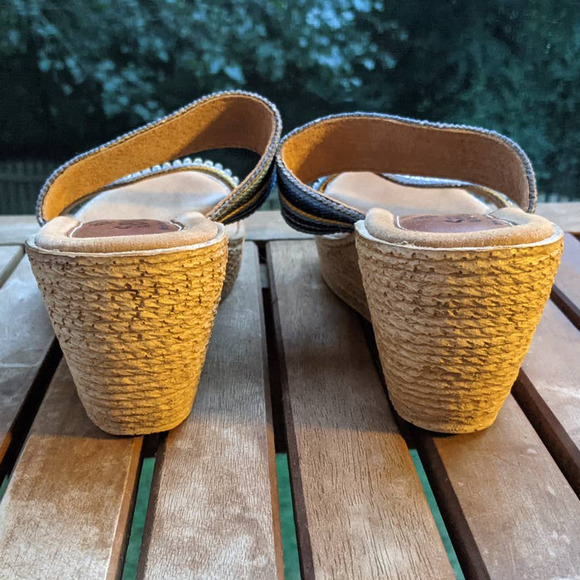 Sbicca Espadrilles wedge sandals Canyon Blue Striped Slide rhinestone * size 8 * - Picture 5 of 6